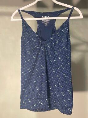 Y2K Streetwear Society Navy Floral Polka Dot Racerback Cami Tank Size L